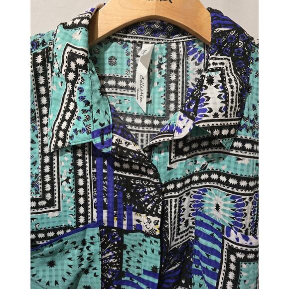 NY Collection Women’s Plus 2X Sleeveless Button Front Patchwork Print Blouse - Picture 5 of 7